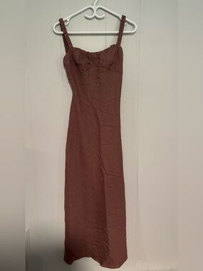 Dynamite Mauve/Pink Linen Maxi Dress with Ruched Straps